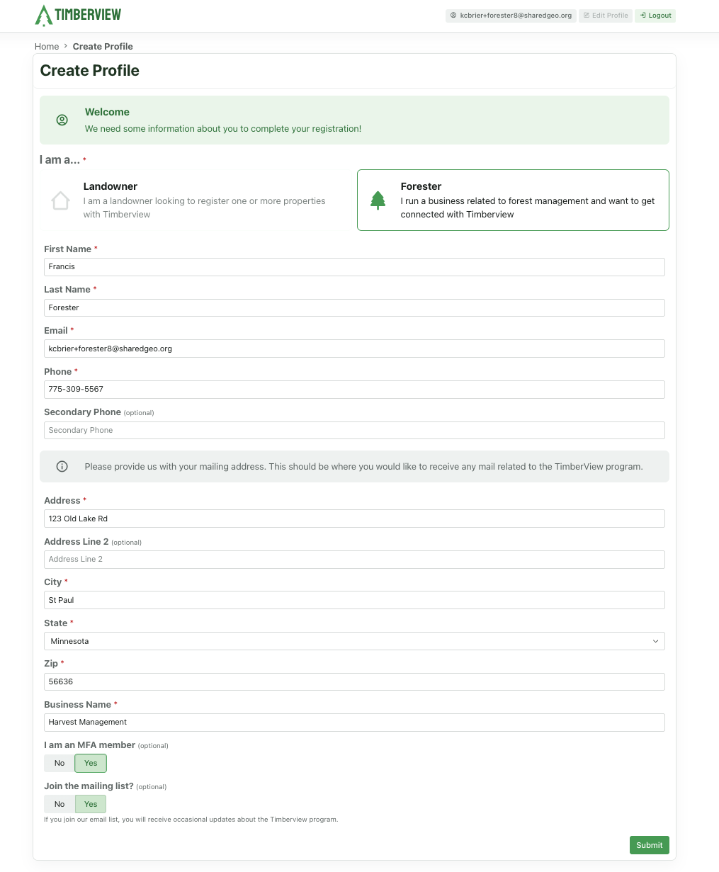 TimberView profile for Forester