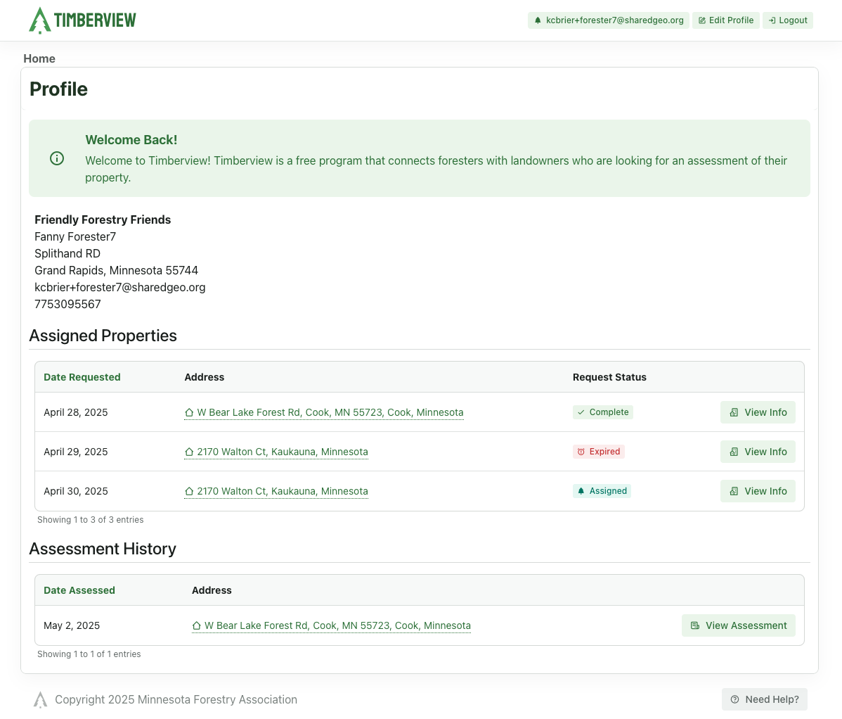 The Forester Profile and Dashboard