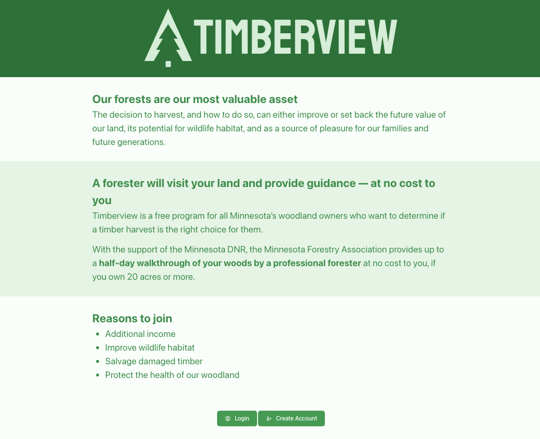 The TimberView login page