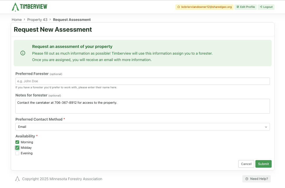 Assessment request form